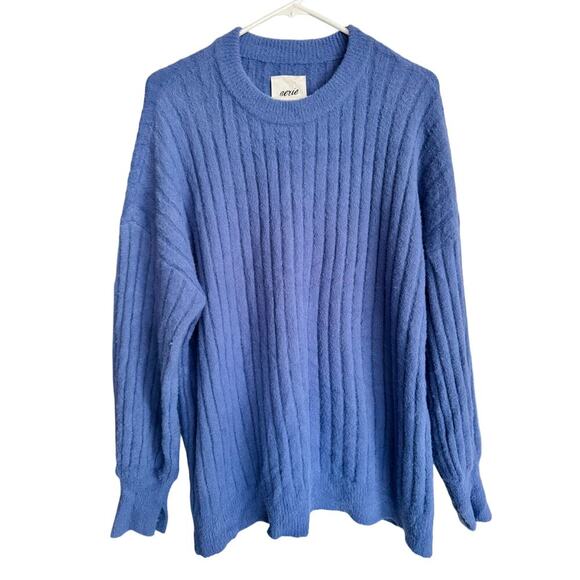 Aerie Beyond Cozy Crew Neck Slouchy Blue Sweater size Small - Picture 2 of 6